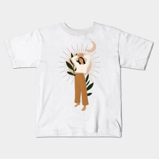 Boho Summer Girl Minimalist Vintage Fashion Art Illustration Kids T-Shirt